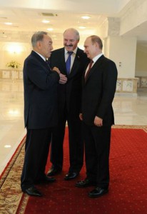 Президент России Владимир Путин, Президент Белоруссии Александр Лукашенко, Президент Казахстана Нурсултан Назарбаев